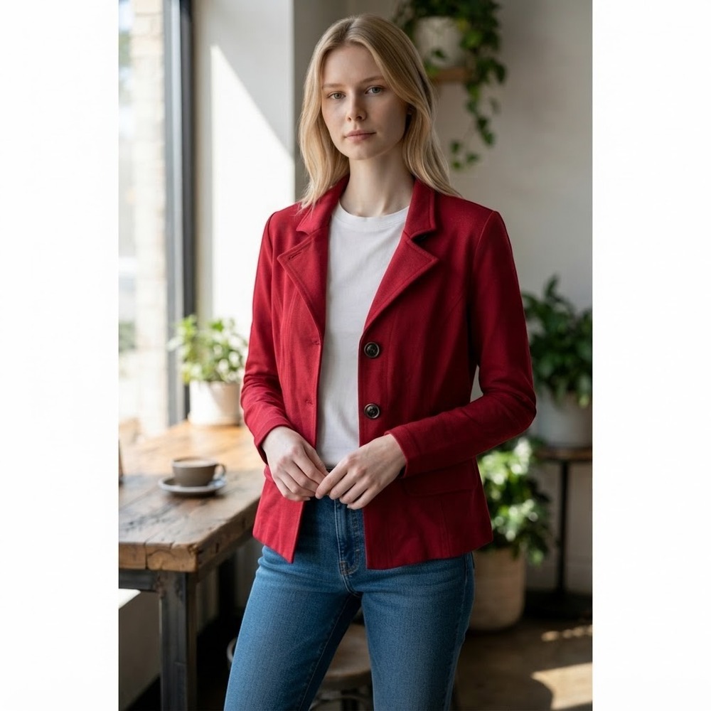 Cabi Knit Blazer Womens 4 Red Three Button Career Casual Jacket 3238